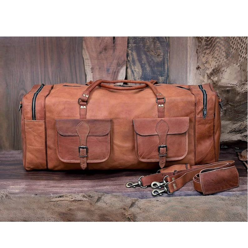Unisex Leather Luggage Weekender Duffle Bag