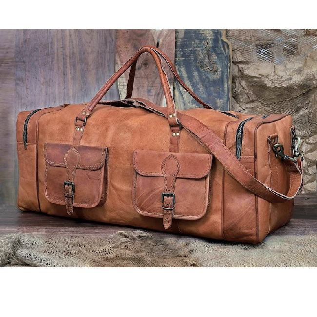 Unisex Leather Luggage Weekender Duffle Bag