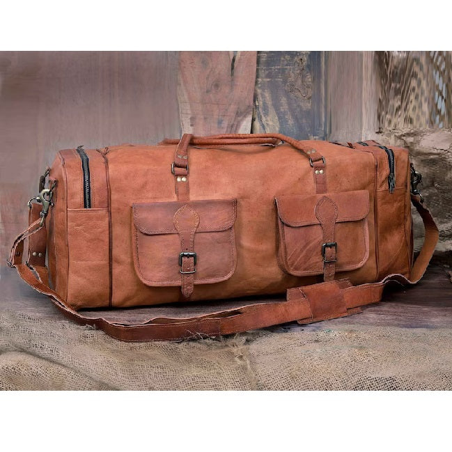Unisex Leather Luggage Weekender Duffle Bag