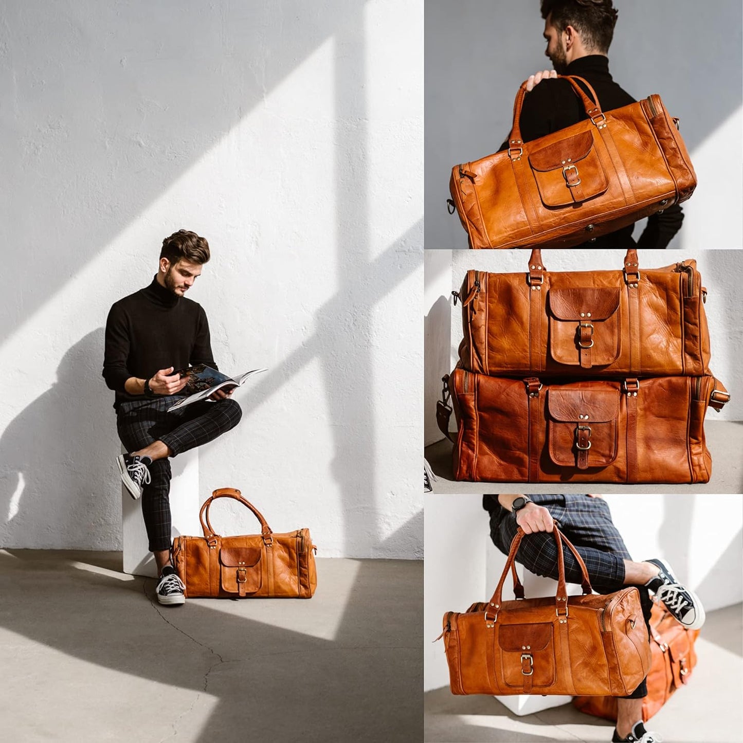 Vintage Duffle Weekender Shoulder Bag Men's