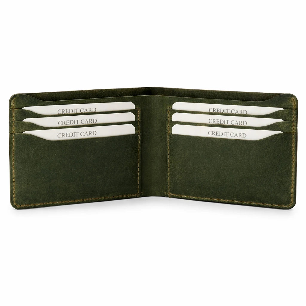 Hunter Green Full Grain Leather Slim Wallet for Men – VerdeX Bifold Design