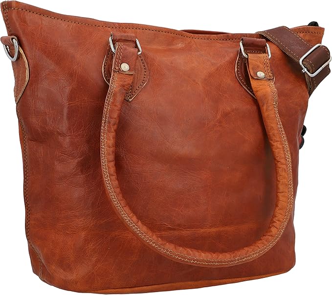 Vintage Brown Leather Tote Handbag for Women