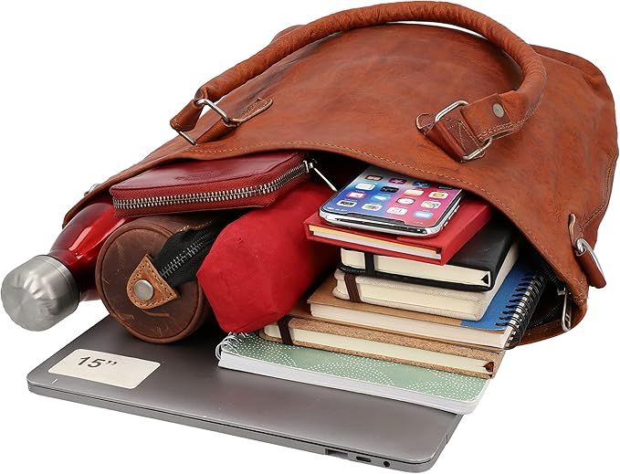 Vintage Brown Leather Tote Handbag for Women