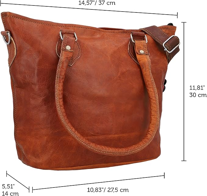 Vintage Brown Leather Tote Handbag for Women