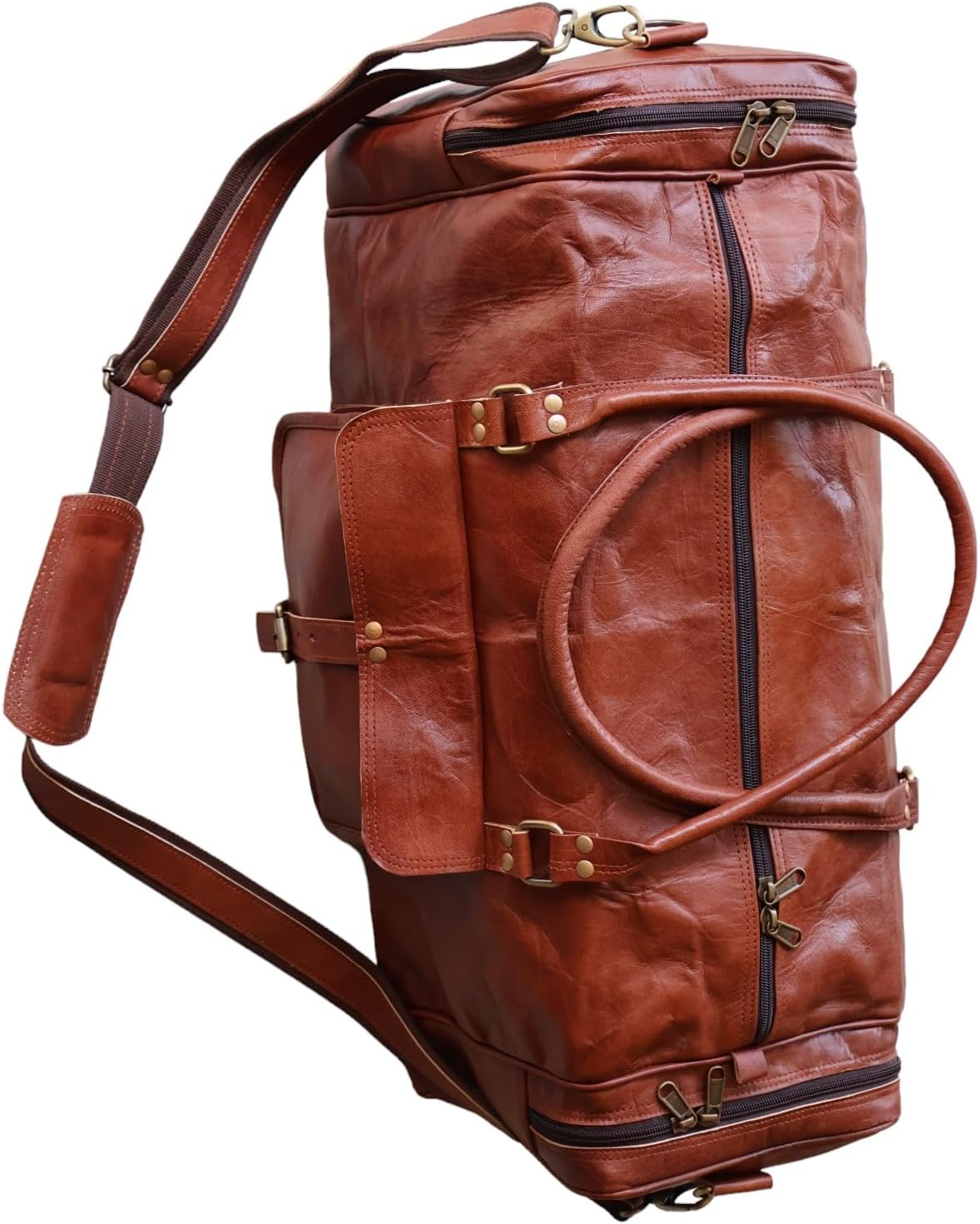 Vintage Handmade Genuine Leather Travel Duffel Bag