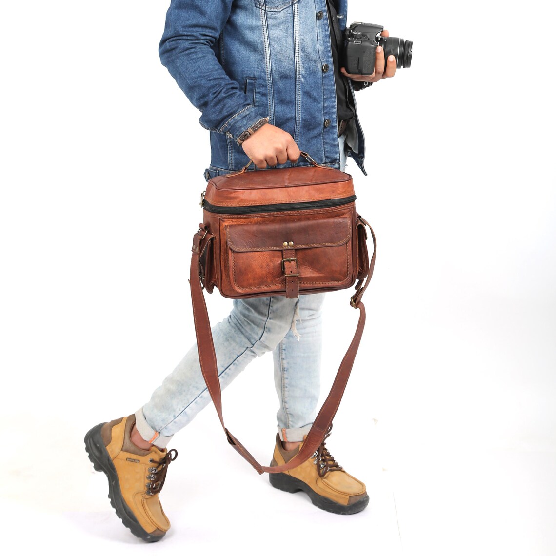 Vintage Leather Camera Bag β DSLR Shoulder Messenger Satchel