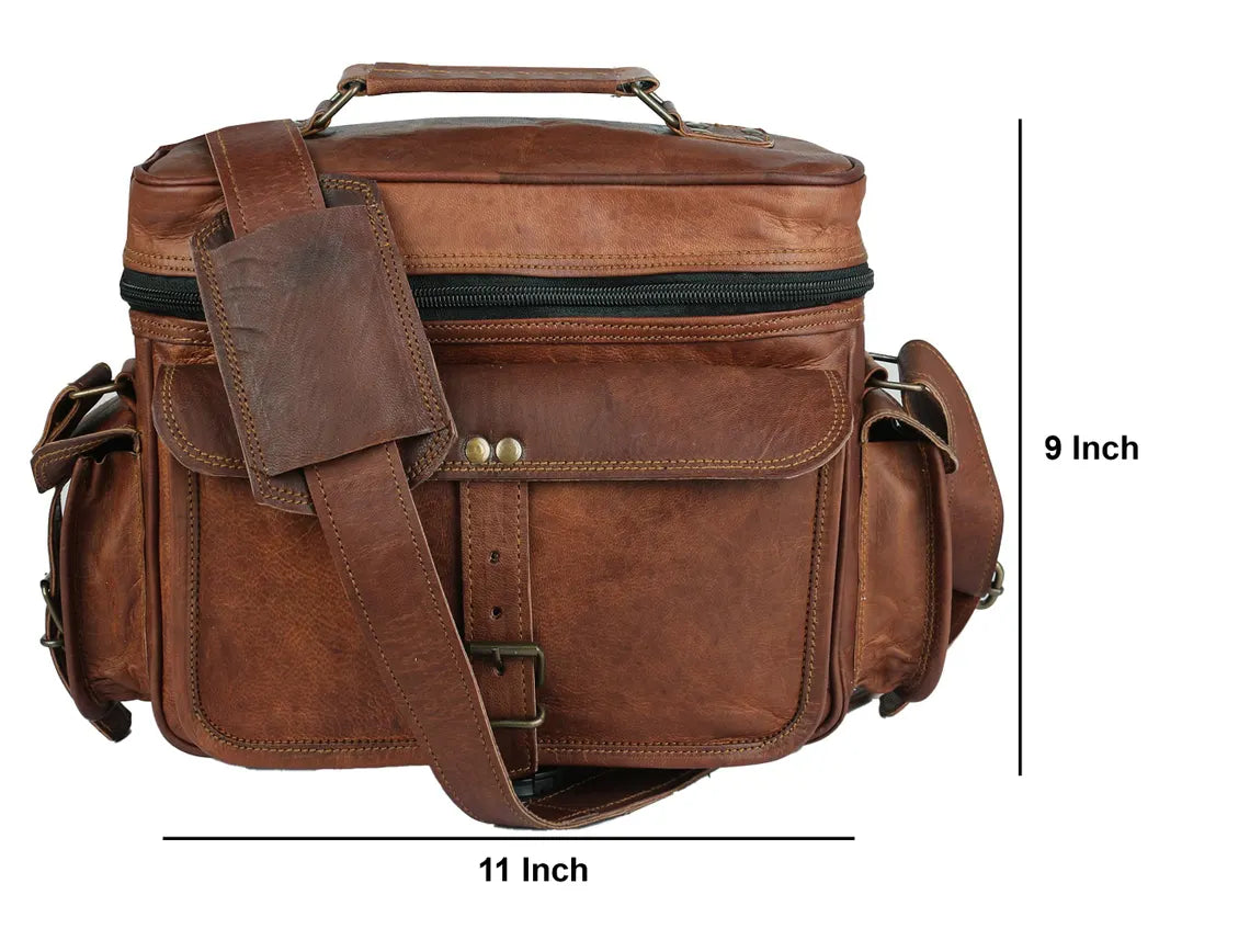 Vintage Leather Camera Bag β DSLR Shoulder Messenger Satchel