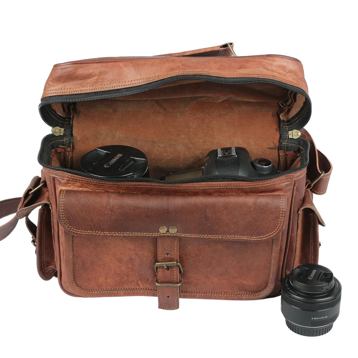 Vintage Leather Camera Bag β DSLR Shoulder Messenger Satchel