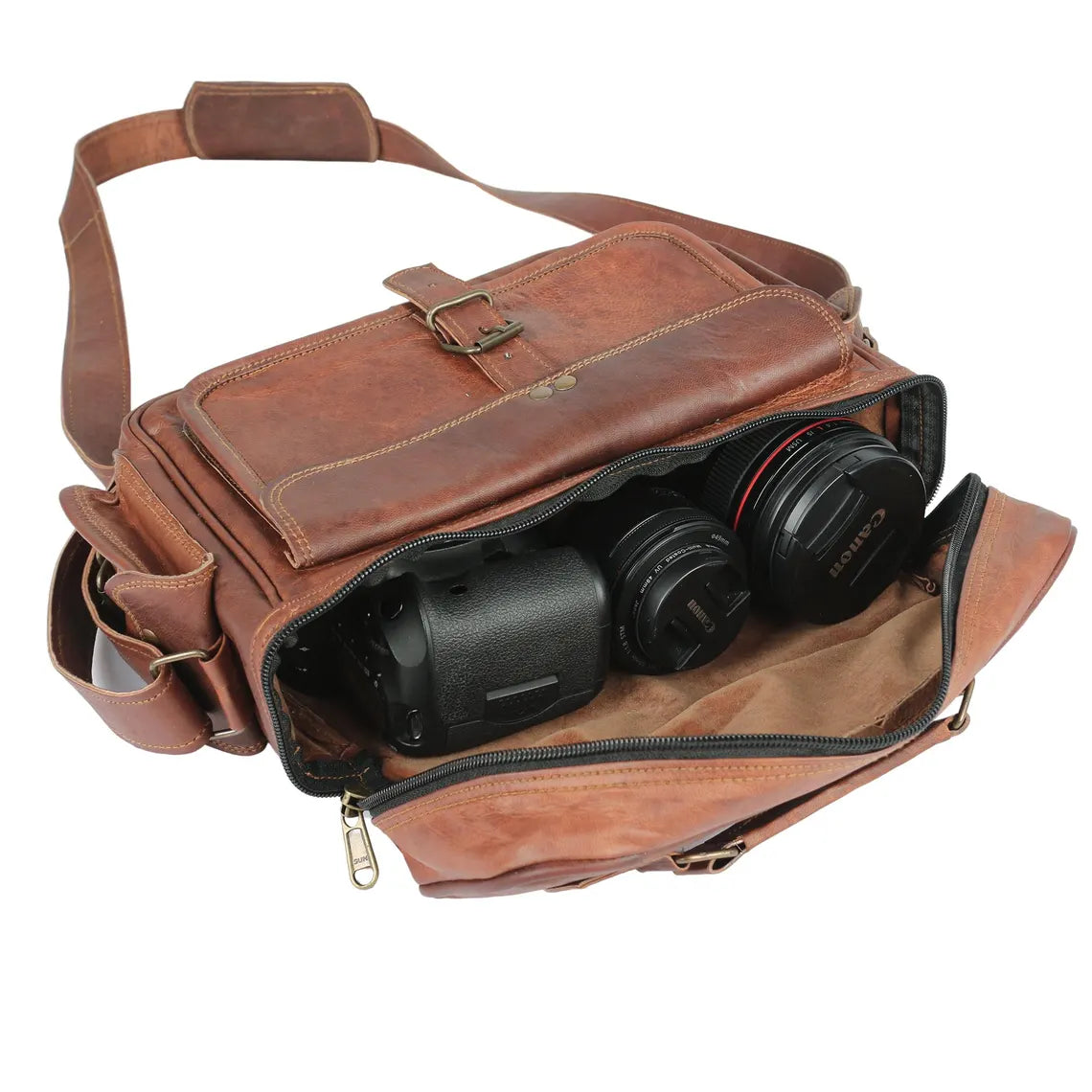 Vintage Leather Camera Bag β DSLR Shoulder Messenger Satchel
