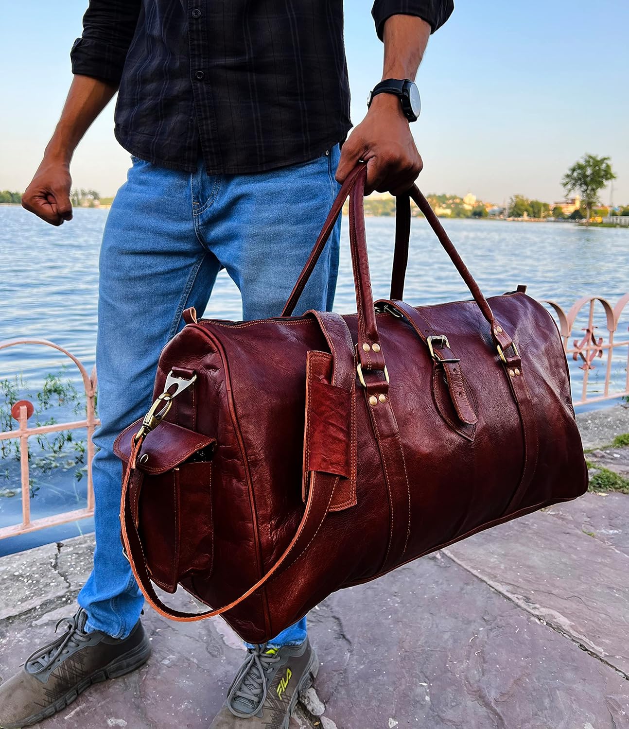 Vintage Leather Travel Duffle Bags for Men