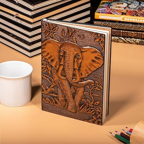 Vintage RedBronze Elephant Design Journal Embossed Hardcover Travel Notebook