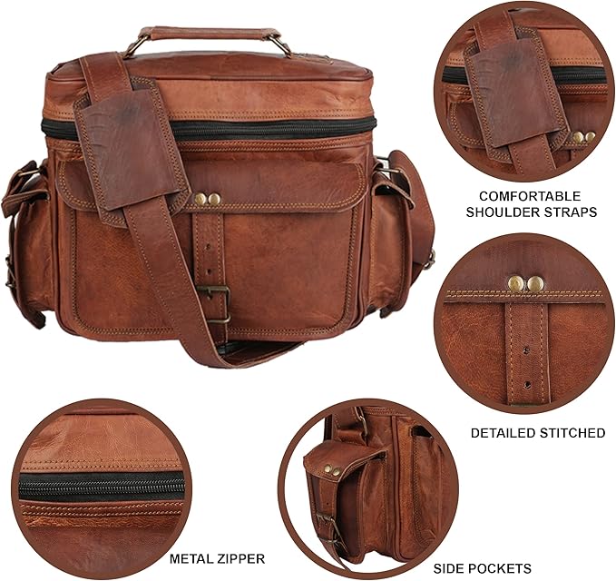 Vintage Leather Camera Messenger Bag β DSLR Shoulder Satchel for Canon