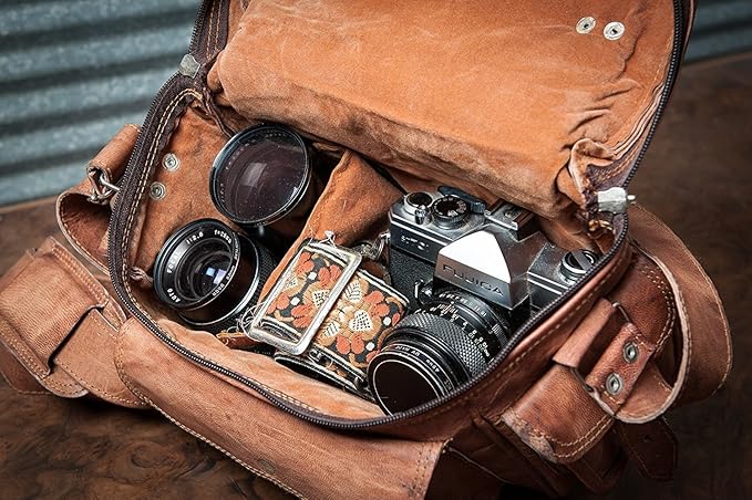 Vintage Leather Camera Messenger Bag β DSLR Shoulder Satchel for Canon