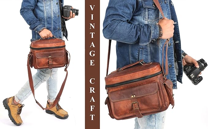 Vintage Leather Camera Messenger Bag β DSLR Shoulder Satchel for Canon