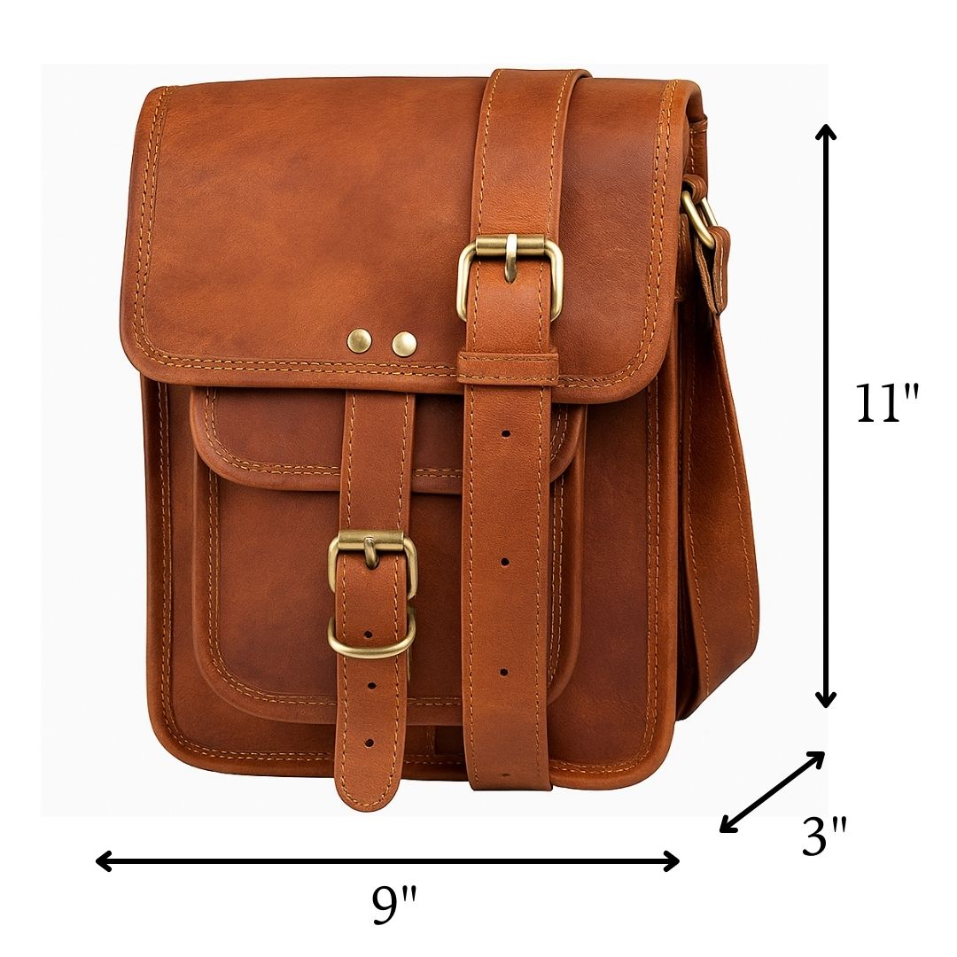 Voyager Unisex Leather Crossbody Messenger Travel Bag with Adjustable Strap