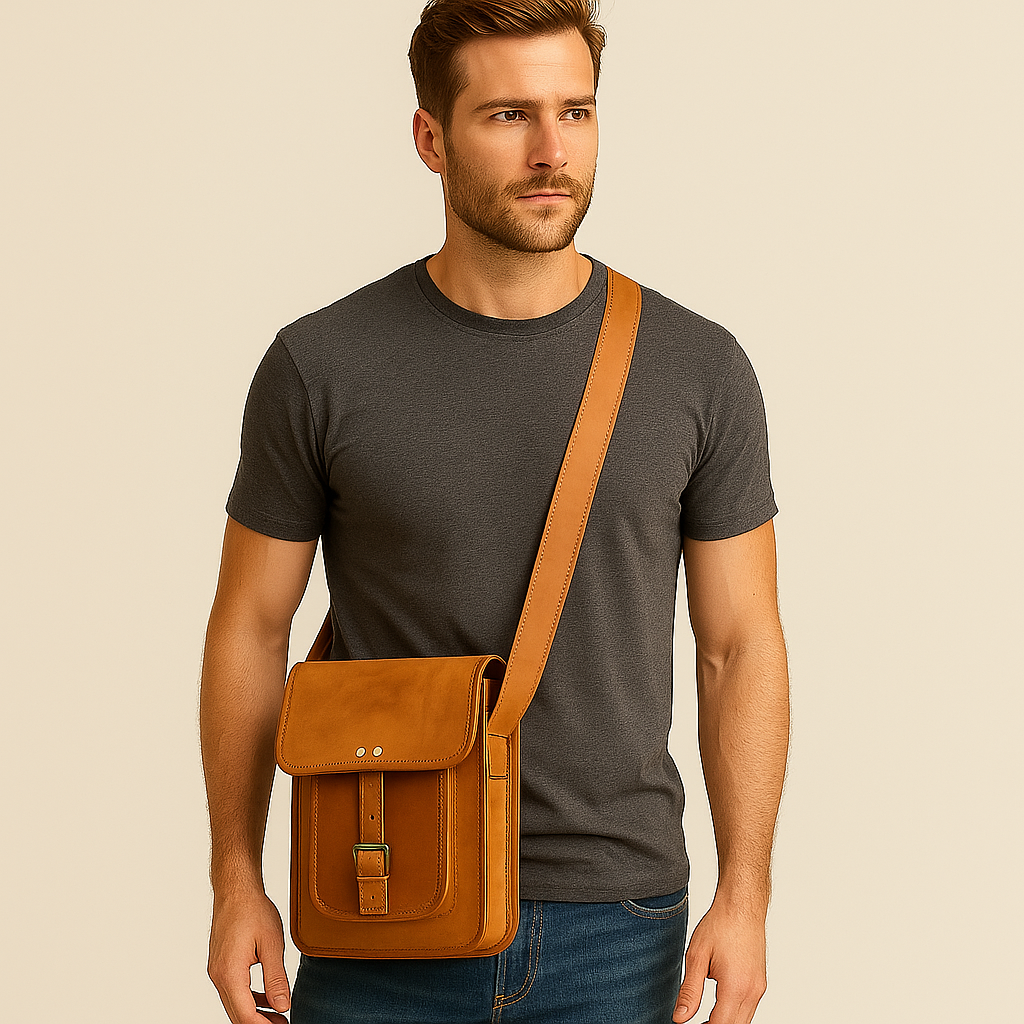 Voyager Unisex Leather Crossbody Messenger Travel Bag with Adjustable Strap