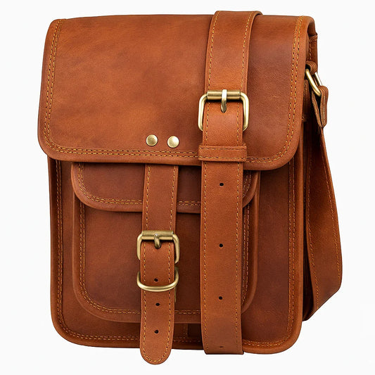 Voyager Unisex Leather Crossbody Messenger Travel Bag with Adjustable Strap