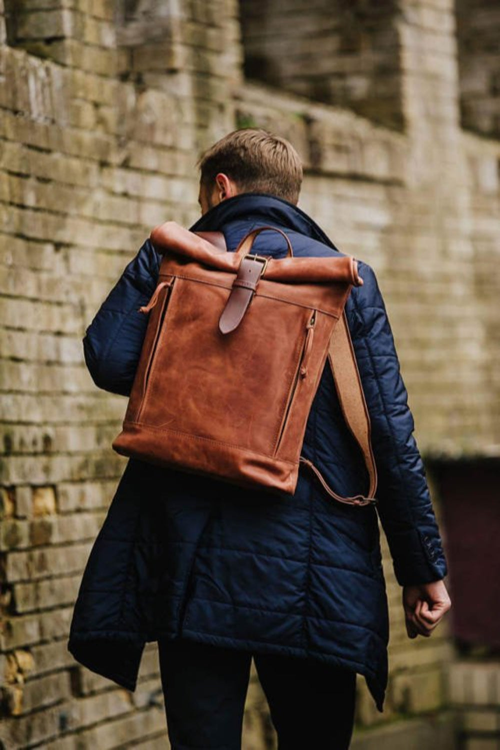 Brown Rolling Backpack from Genuine Leather