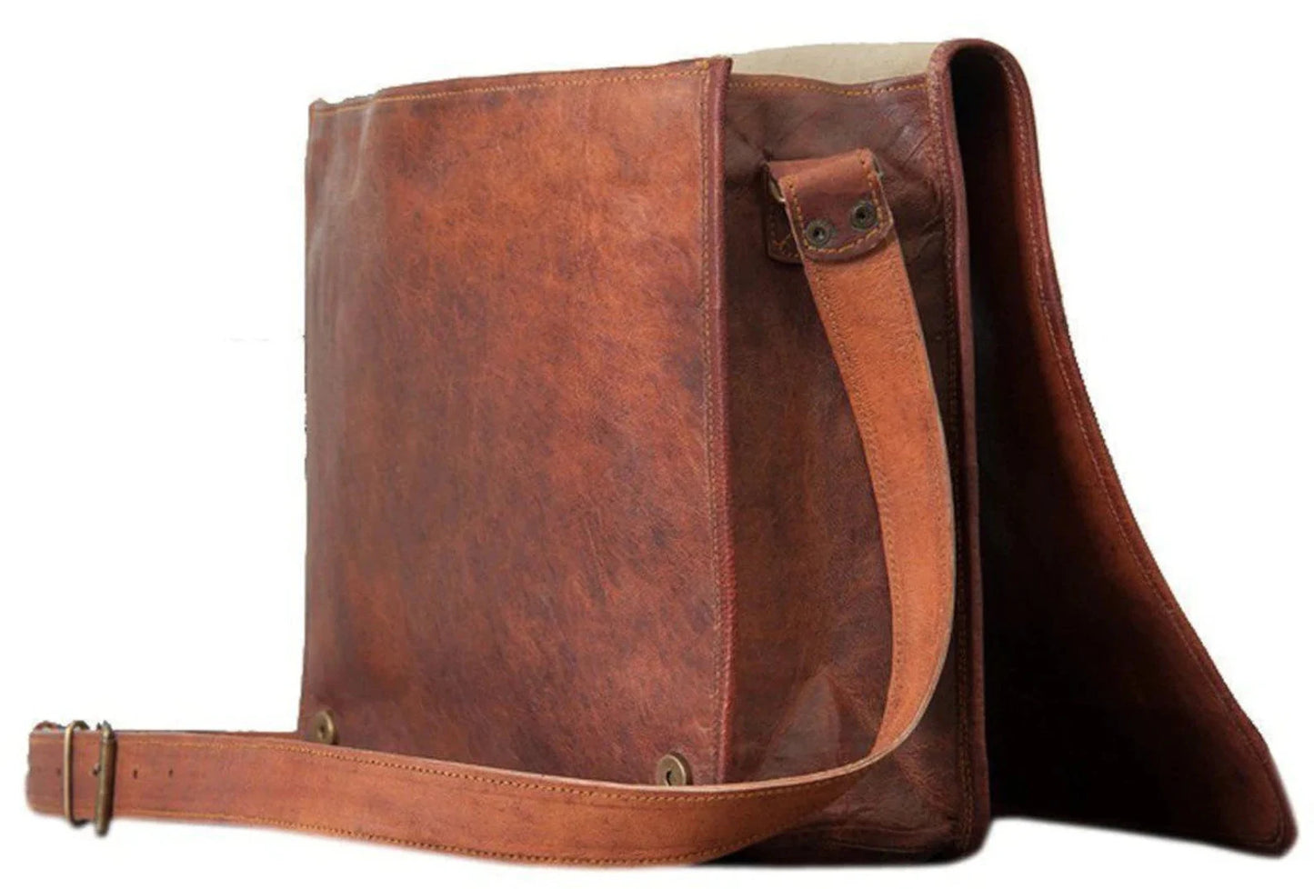 Leather Full Flap Messenger Crossbody Bag