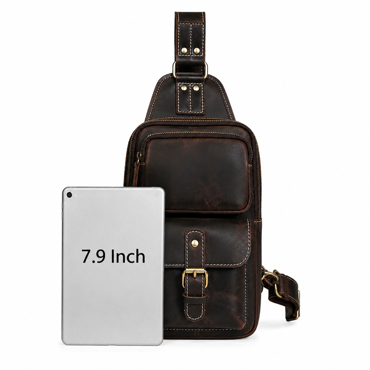 Full-Grain Leather Chest Crossbody Bag with Adjustable Strap
