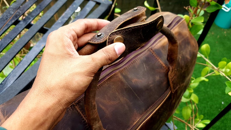 Full Grain Personalized Leather Weekender Luggage Duffle Bag