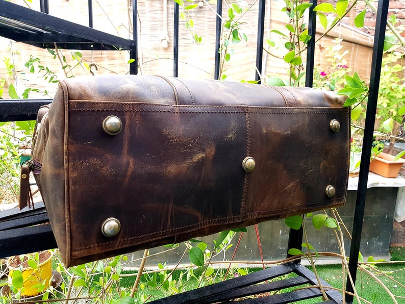 Full Grain Personalized Leather Weekender Luggage Duffle Bag