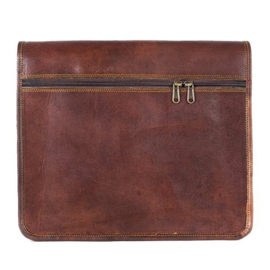 Genuine Leather Flap Messenger Bag  (Brown)