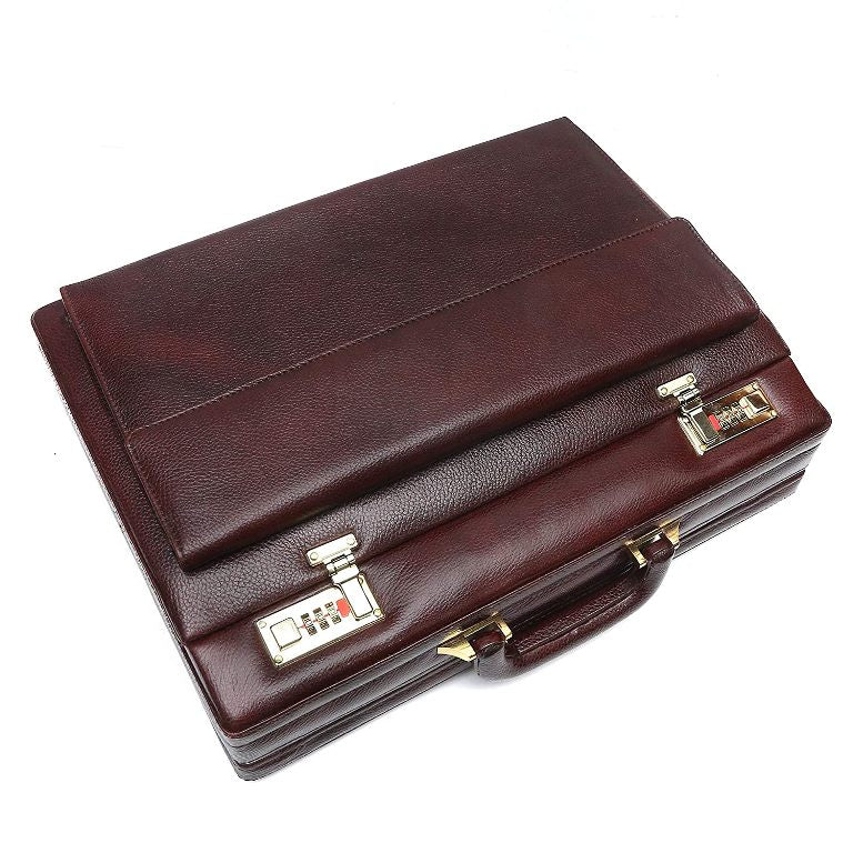 Genuine Leather Folding Briefcase With Golden Lock