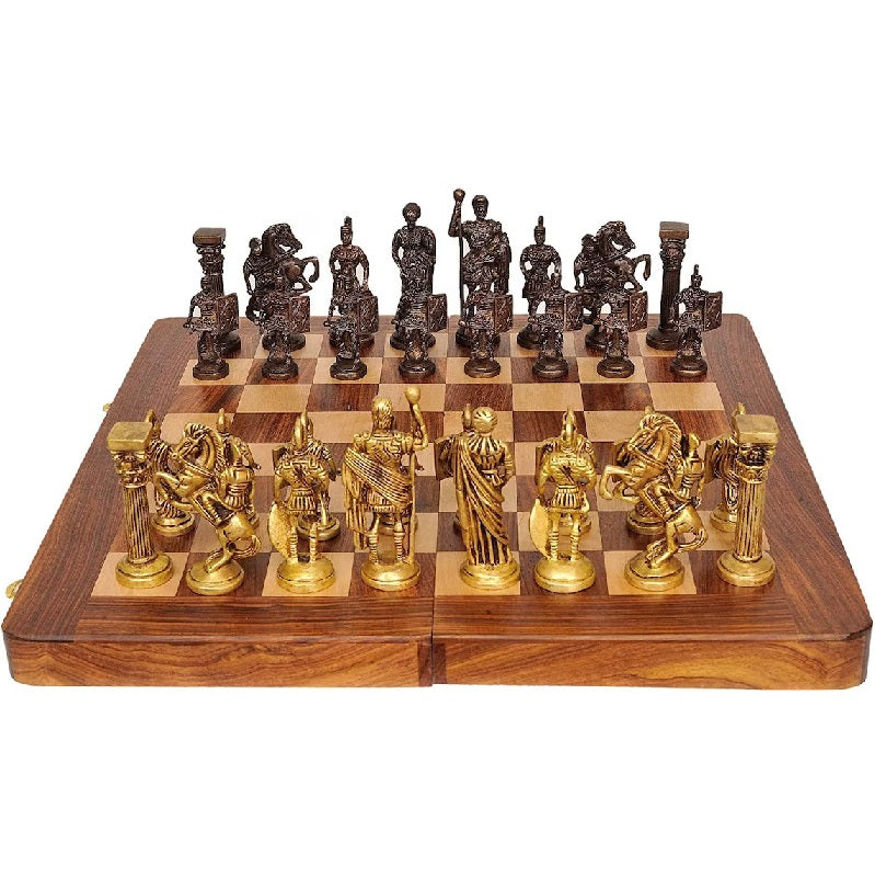 Handmade Brass Chess Set With Wooden Board