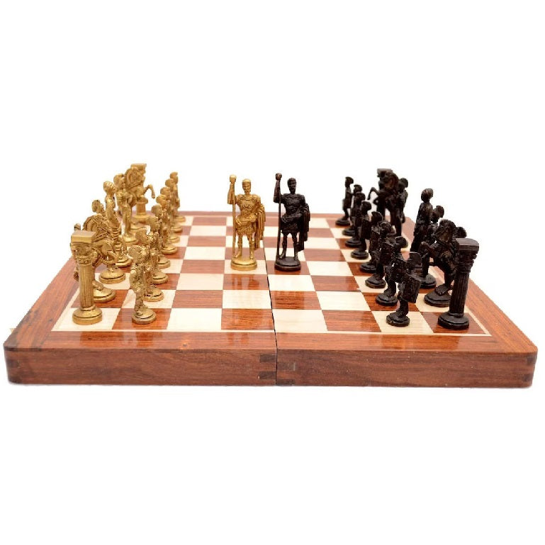 Handmade Brass Chess Set With Wooden Board