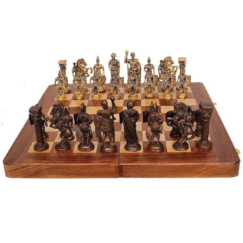 Handmade Brass Chess Set With Wooden Board