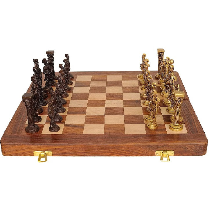 Handmade Brass Chess Set With Wooden Board