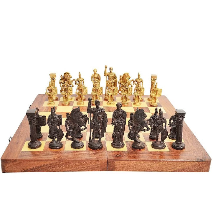 Handmade Brass Chess Set With Wooden Board