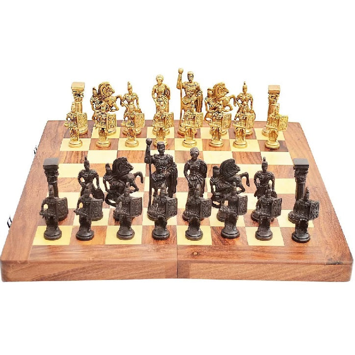 Handmade Brass Chess Set With Wooden Board