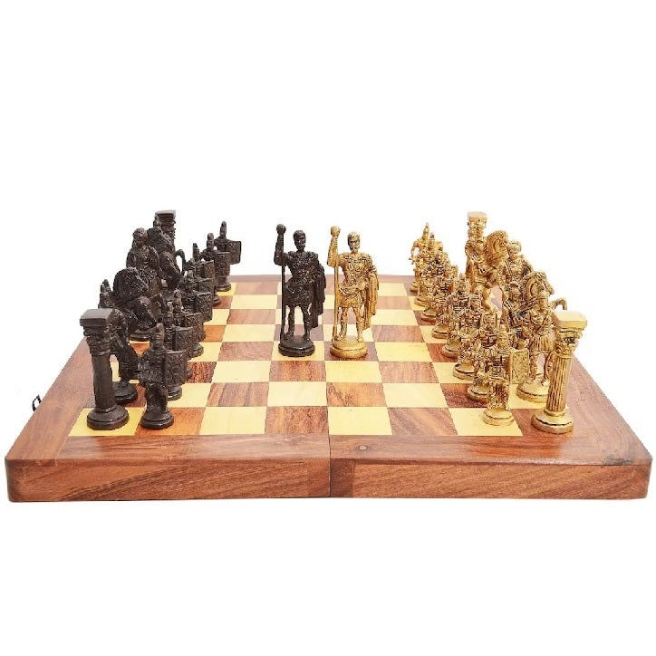 Handmade Brass Chess Set With Wooden Board