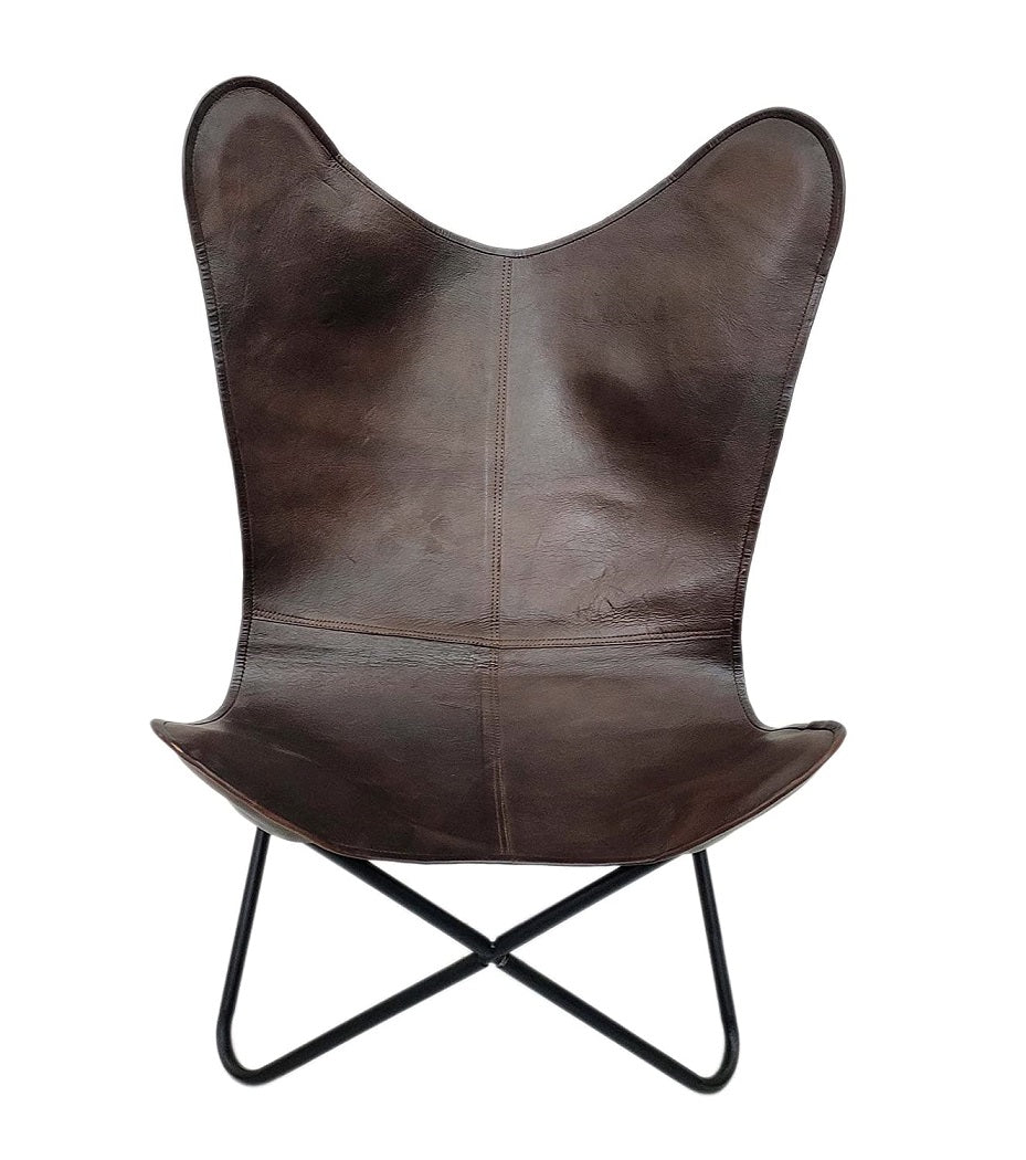 Handmade Brown Leather Butterfly Chair
