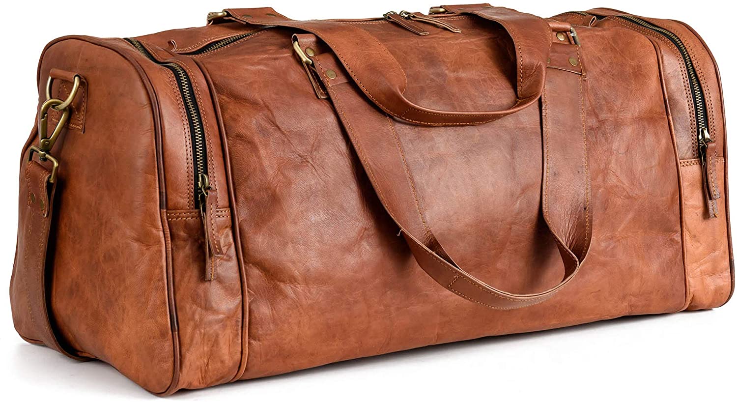 Handmade Leather Travel Duffle Bag Vintage Brown