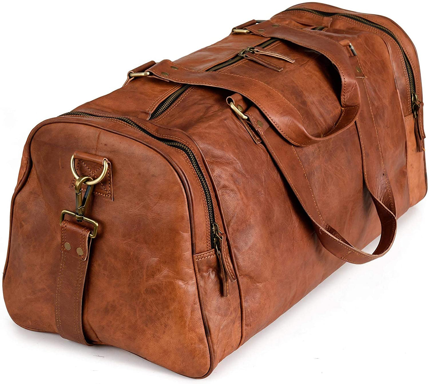 Handmade Leather Travel Duffle Bag Vintage Brown