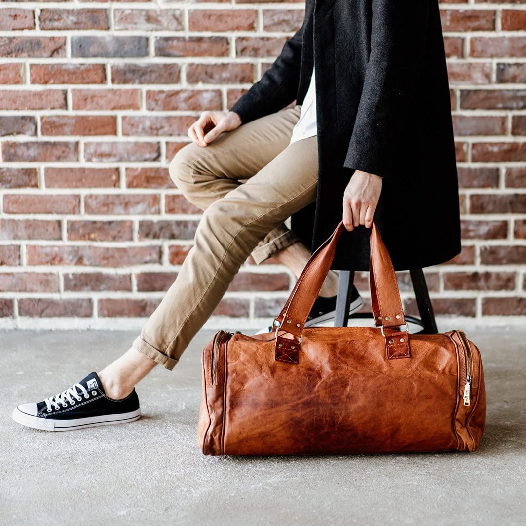 Handmade Leather Travel Duffle Bag Vintage Brown