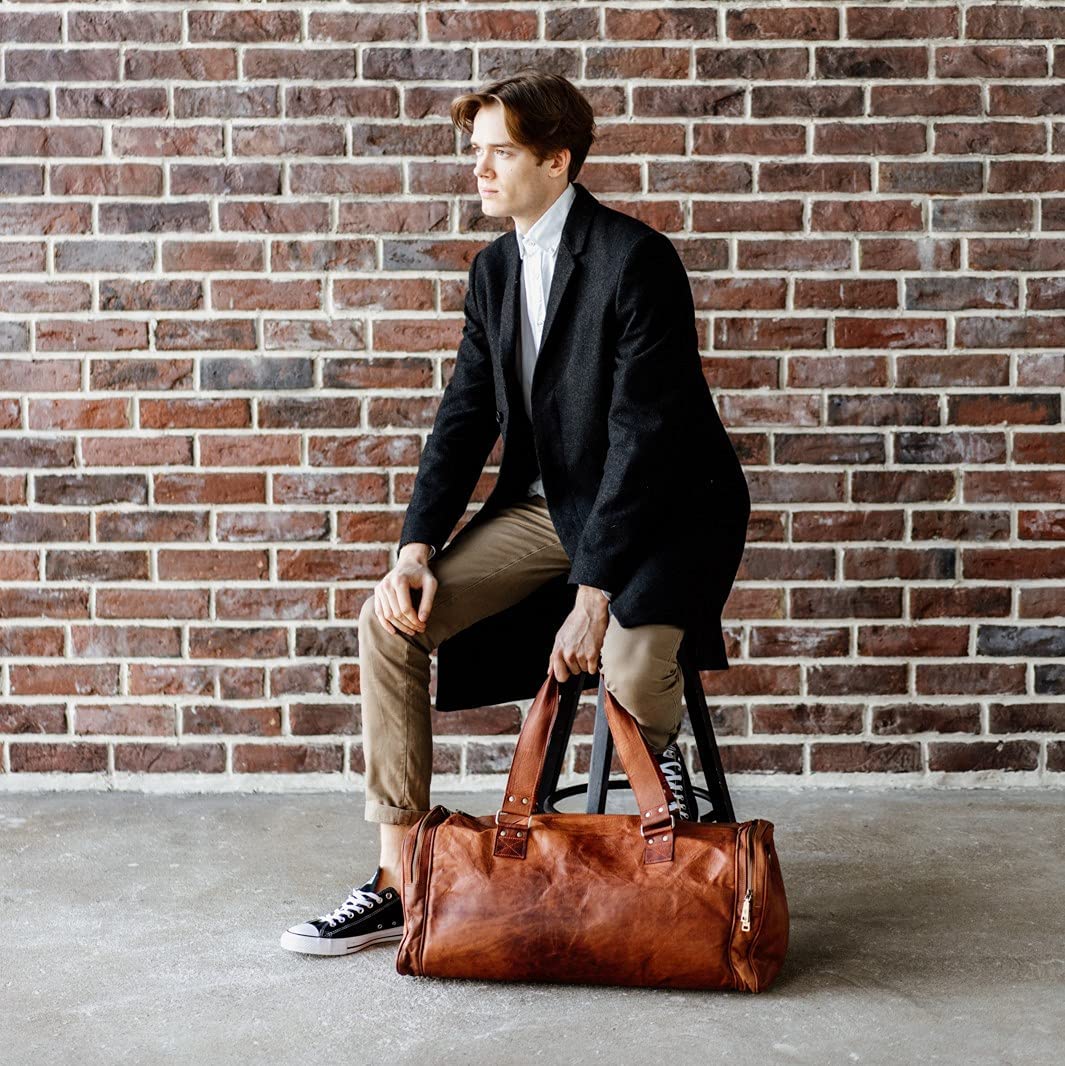 Handmade Leather Travel Duffle Bag Vintage Brown