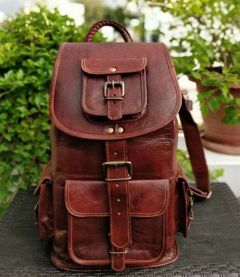 Leather Backpack Travel Bag For Men's