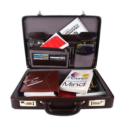 Leather Brown Synthetic Briefcase Bag