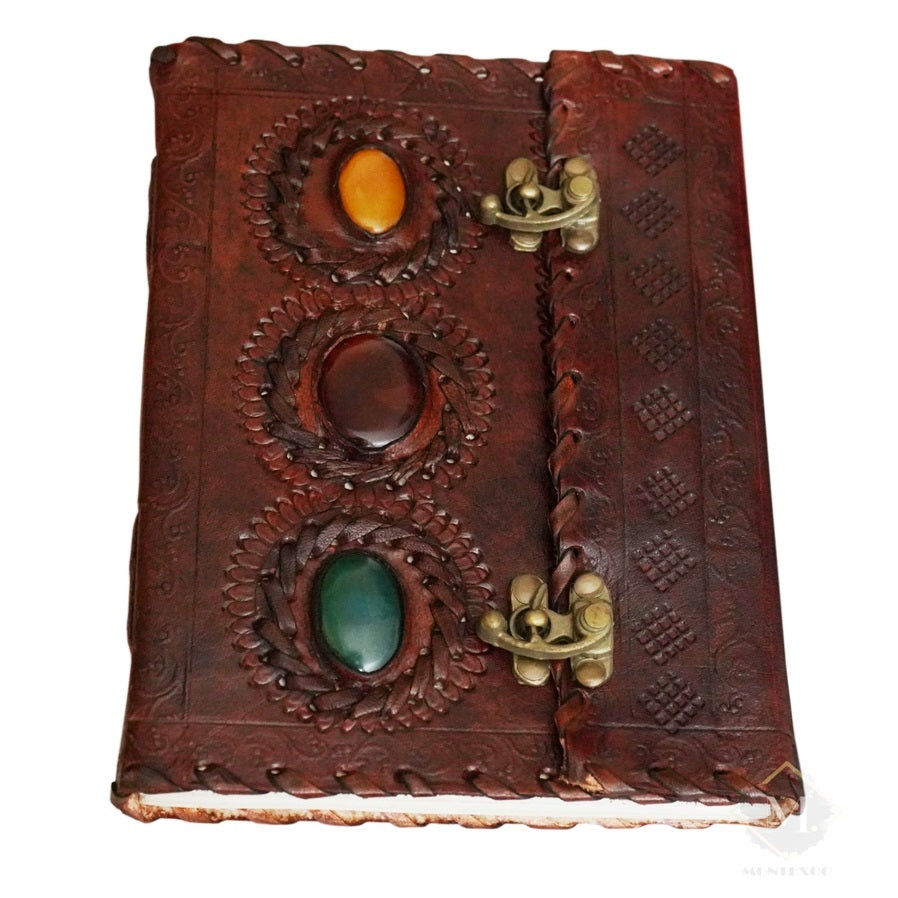 Leather Double Lock Three Stone Journal