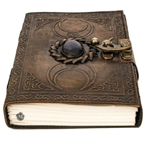 Leather Double Moon with Blue Stone Journal