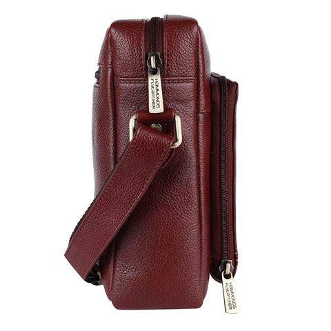 Unisex Genuine Leather Brown Sling Messenger Bag