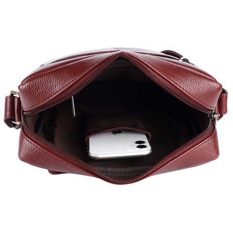 Unisex Genuine Leather Brown Sling Messenger Bag