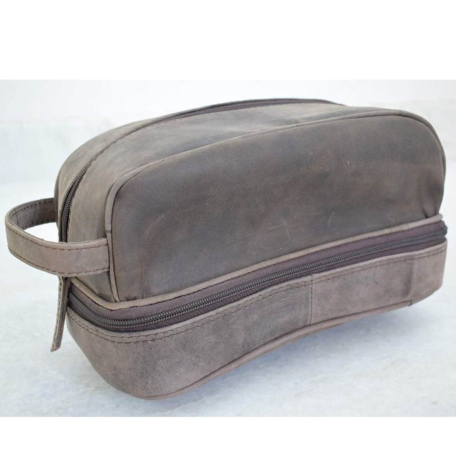 Vintage Buff Leather Toiletry Bag