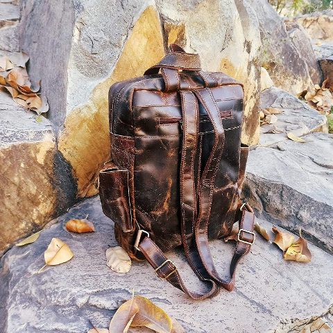 Vintage Buff Leather Travel Backpack