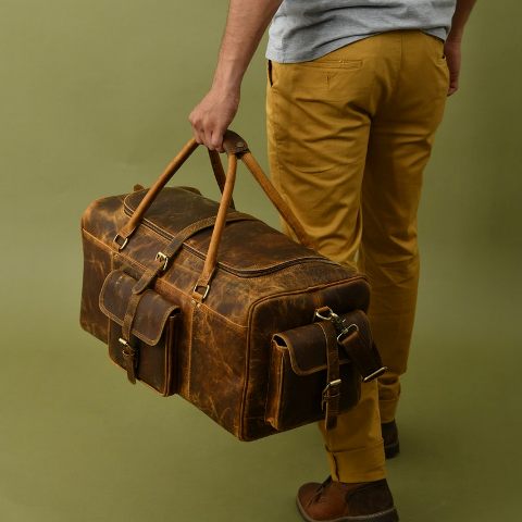 Vintage Buffalo leather Luggage Travel Gym Overnight Bag