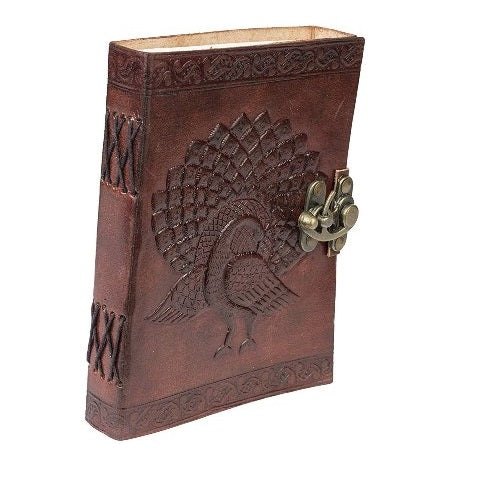 Vintage Hunter Leather Engraved Peacock Journal
